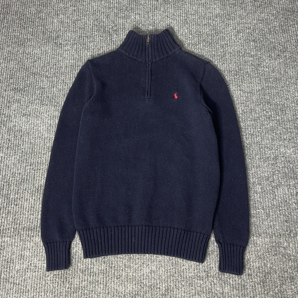 Polo Ralph Lauren Quarter Zip Sweater Boys M Navy Blue Cotton Pullover